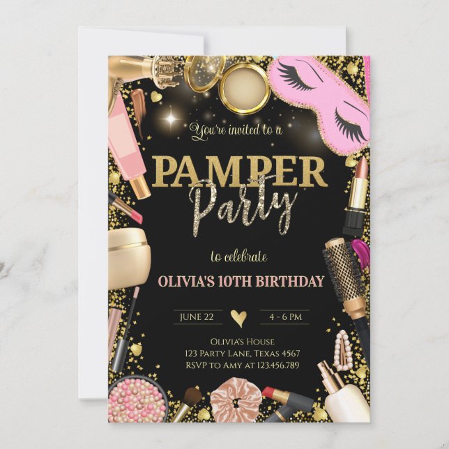 Elegant Pamper Party Birthday Invitation (Front)