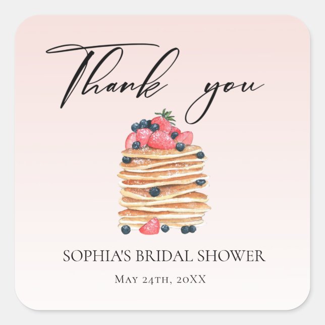 Elegant Pancakes Bridal Shower Thank you Square Sticker (Front)