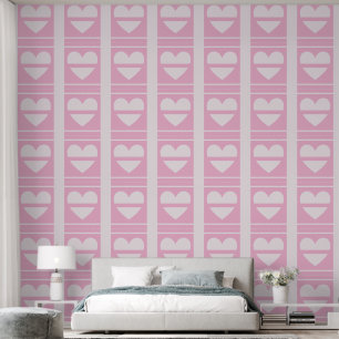 Elegant Panels of Half Hearts Soft Pastel Pink Wallpaper