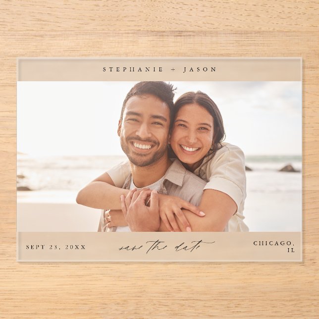 Elegant Panoramic Photo Modern Save the Date Acrylic Invitations (Front)