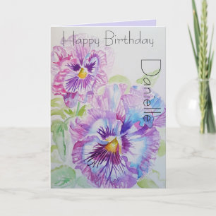 Elegant Pansy Flower Watercolour Birthday Card