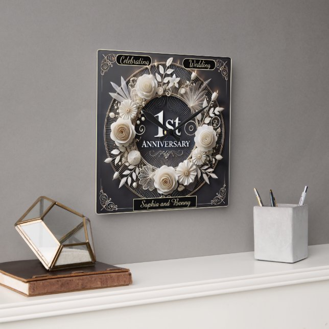 Elegant Paper Art for Anniversaries Square Wall Clock (Office)
