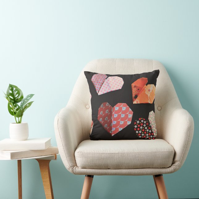 Elegant Paper Hearts black Background throw pillow (Creator Uploaded)