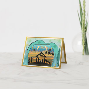 Elegant Papercut 3D Nativity Scene Christmas Holiday Card