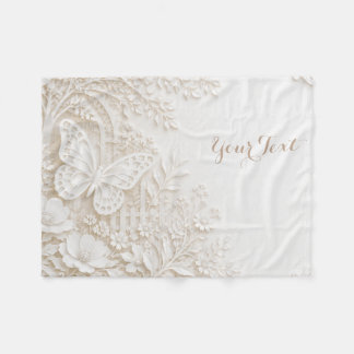Elegant Papercut Butterfly with Floral Frame Fleece Blanket