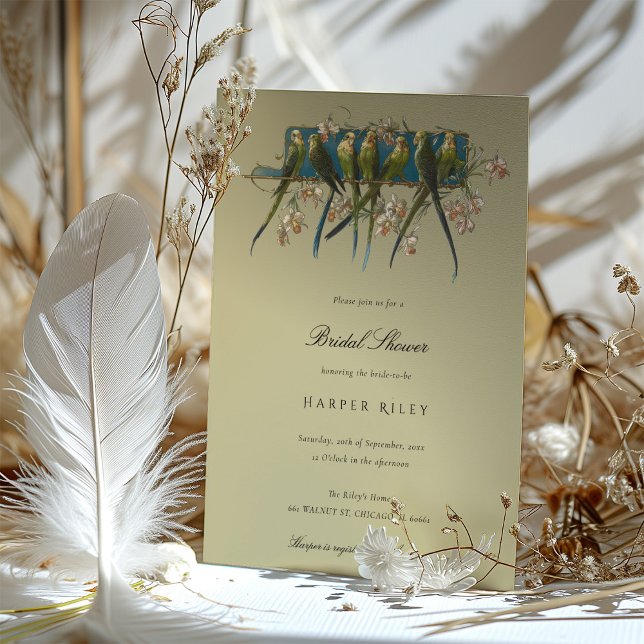 Elegant Parakeet Bridal Shower Invitation (Creator Uploaded)