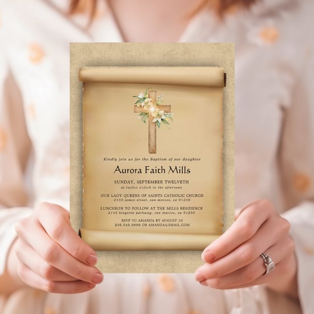 Elegant Parchment Cross Baptism  Invitation (Creator Uploaded)