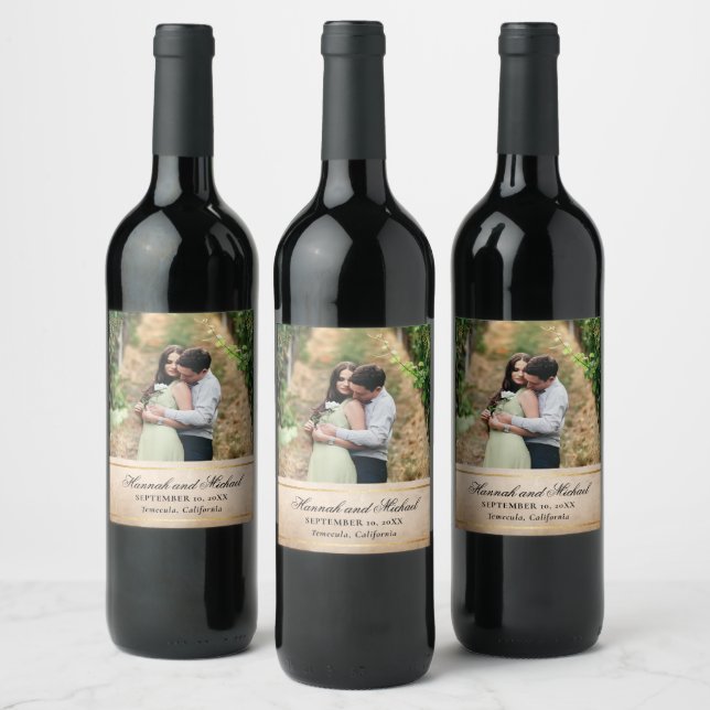 Elegant Parchment Paper Template Wedding Wine Label (Bottles)