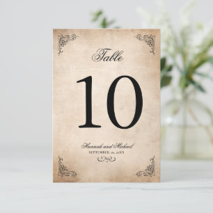 Elegant Parchment Wedding Table Number Card
