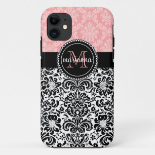 Elegant Paris Baby Pink Black Damask Personalised iPhone 11 Case
