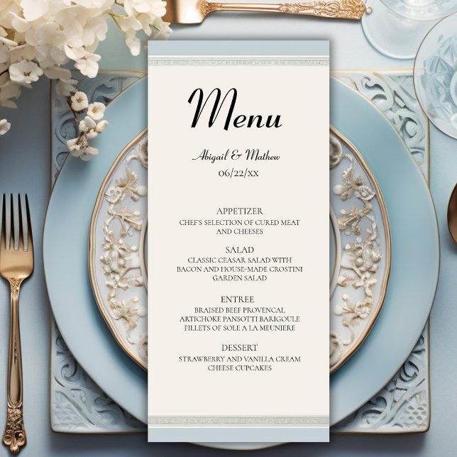 Elegant Paris Eiffel Tower Powder Blue Wedding Menu (Creator Uploaded)