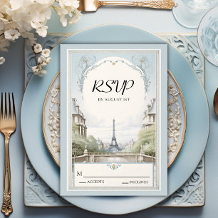 Elegant Paris Eiffel Tower Powder Blue Wedding RSVP Card
