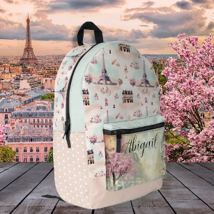 Elegant Paris France Eiffel Tower French Pattern Printed Backpack