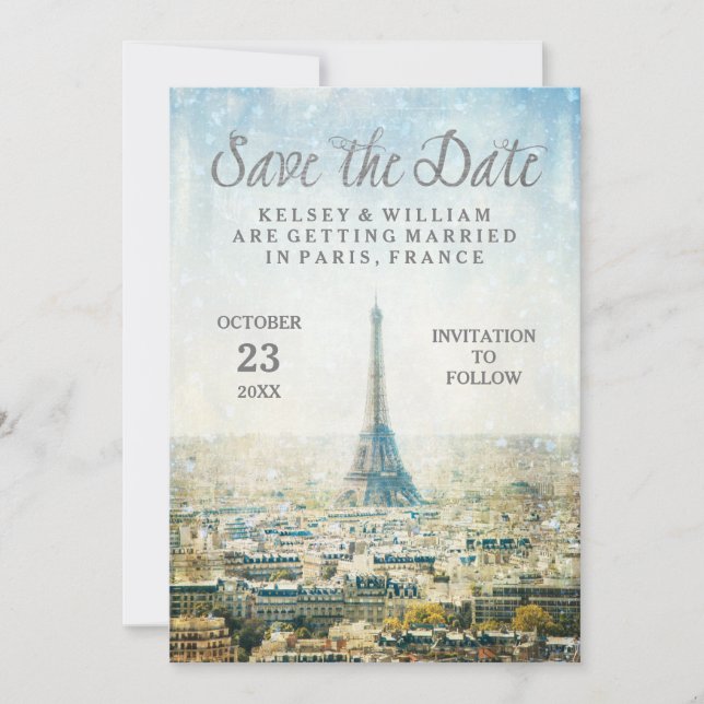 Elegant Paris View Eiffel Tower Save the Date (Front)