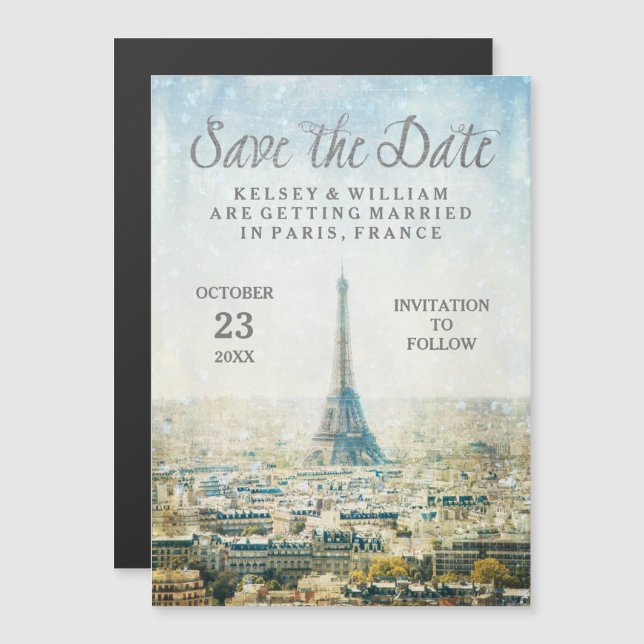 Elegant Paris View Eiffel Tower Save the Date Magnetic Invitation (Front/Back)