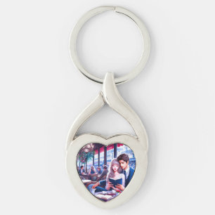 Elegant Parisian Cafe Date: A Romantic Escape Key Ring