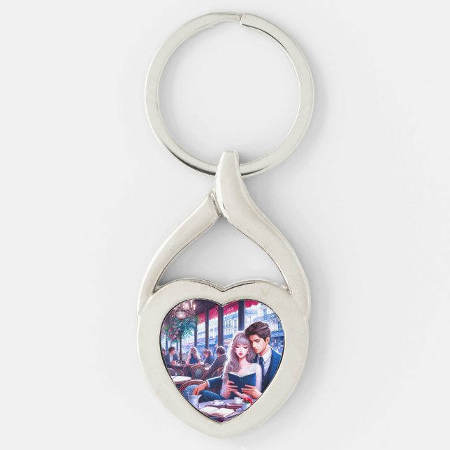 Elegant Parisian Cafe Date: A Romantic Escape Key Ring (Front)