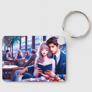 Elegant Parisian Cafe Date: A Romantic Escape Key Ring