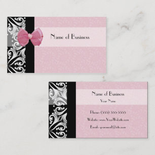 Elegant Parisian Damask Pink Ribbon Business Card