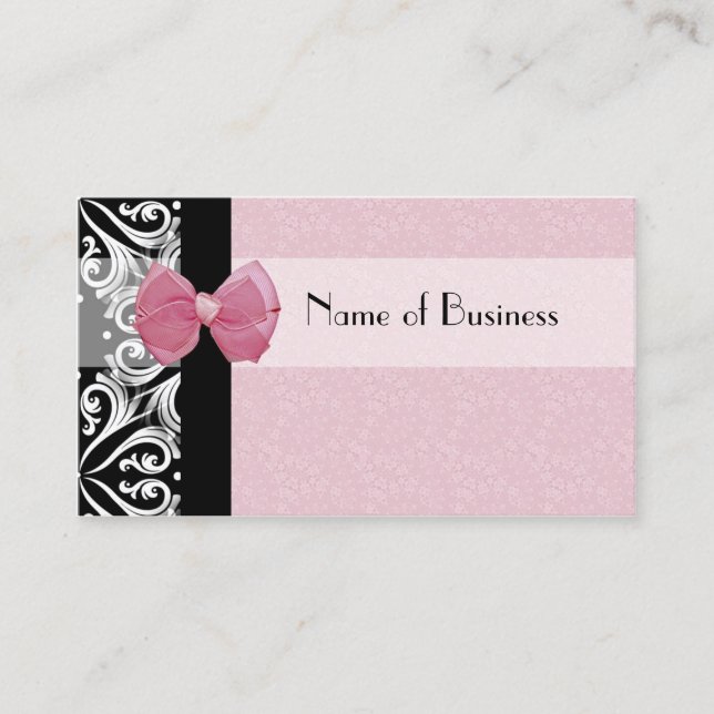 Elegant Parisian Damask Pink Ribbon Refer a Friend Referral Card (Front)
