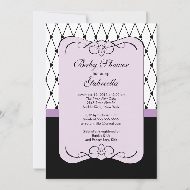 Elegant Parisian Purple Baby Shower Invitation (Front)