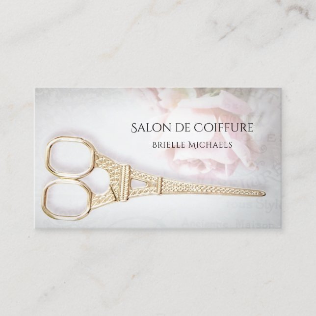 Elegant Parisian Salon Rose Floral Hair Stylist Business Card (Front)