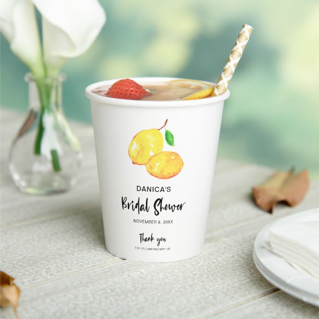 Elegant Party Chic watercolor lemon bridal shower  Paper Cups (Insitu)