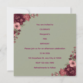 Elegant  Party Dark Floral 70th Birthday Card
