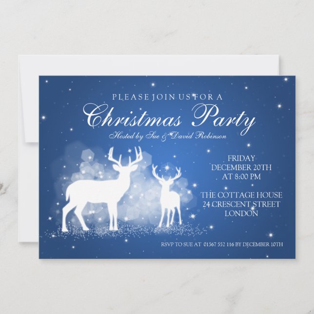 Elegant Party Deer Sparkle Blue Invitation (Front)