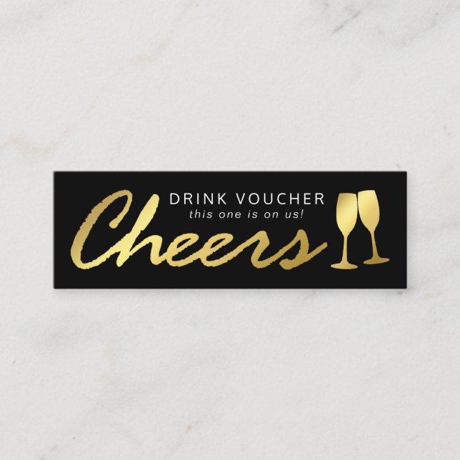 Elegant Party Free Drink Voucher | Black Gold Mini Business Card (Front)