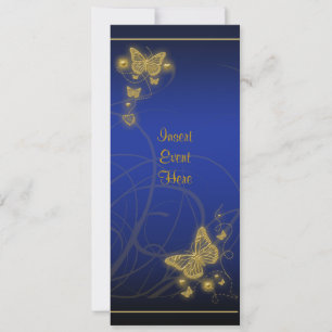 Elegant party gold butterfly floral blue black invitation