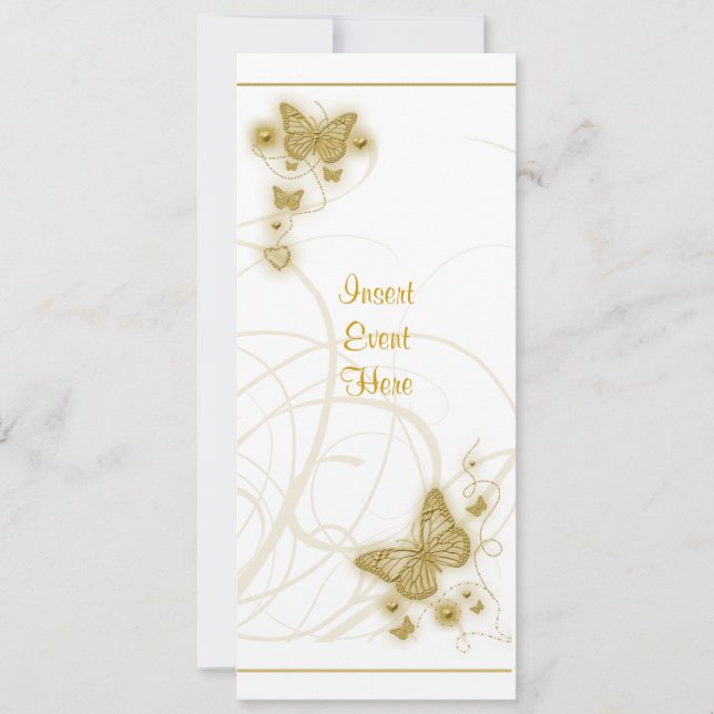 Elegant party gold butterfly floral white invitation (Front)
