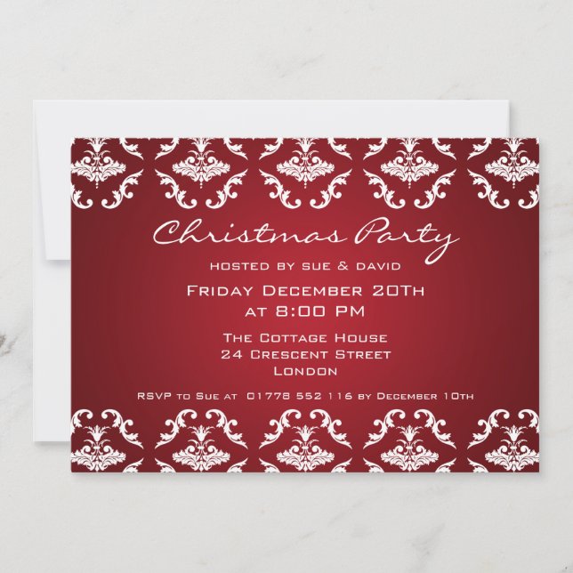 Elegant Party Invitation Floral Pattern Red (Front)