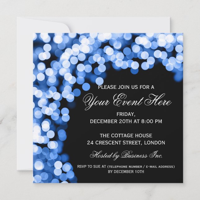 Elegant Party Invitation Gold Sparkly Blue (Front)