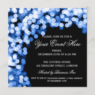 Elegant Party Invitation Gold Sparkly Blue