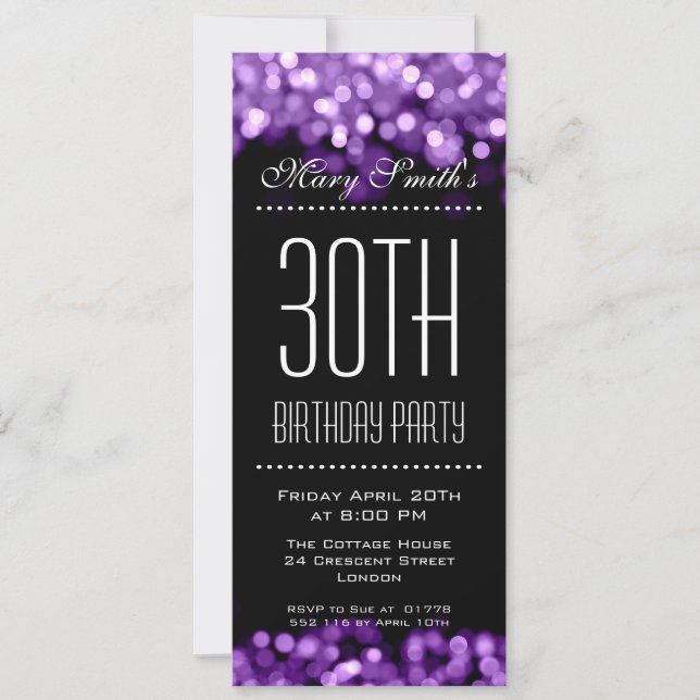Elegant Party Invitation Sparkling Lights Purple (Front)