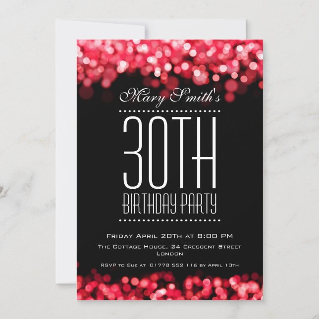 Elegant Party Invitation Sparkling Lights Red (Front)