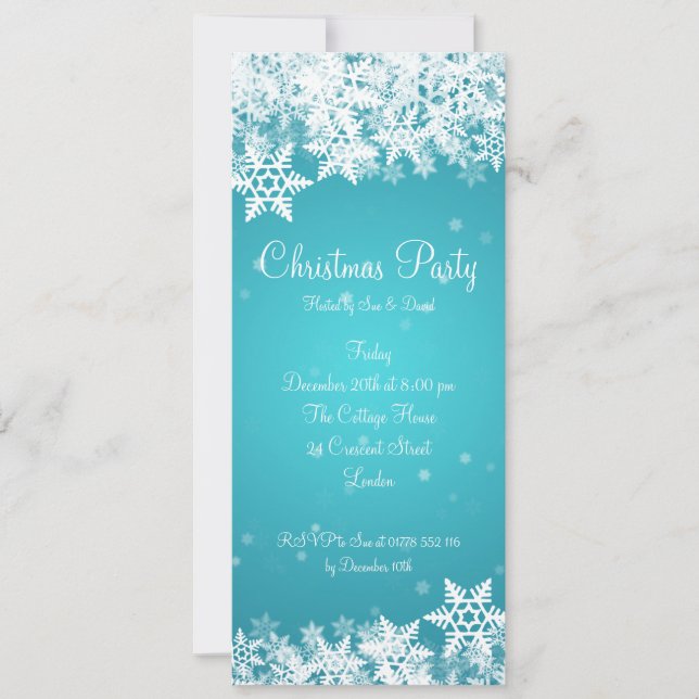 Elegant Party Invitation Winter Snowflakes Blue (Front)