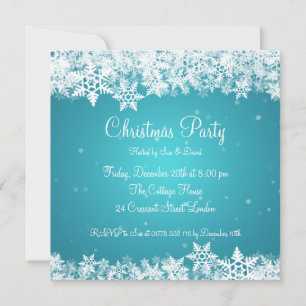Elegant Party Invitation Winter Snowflakes Blue