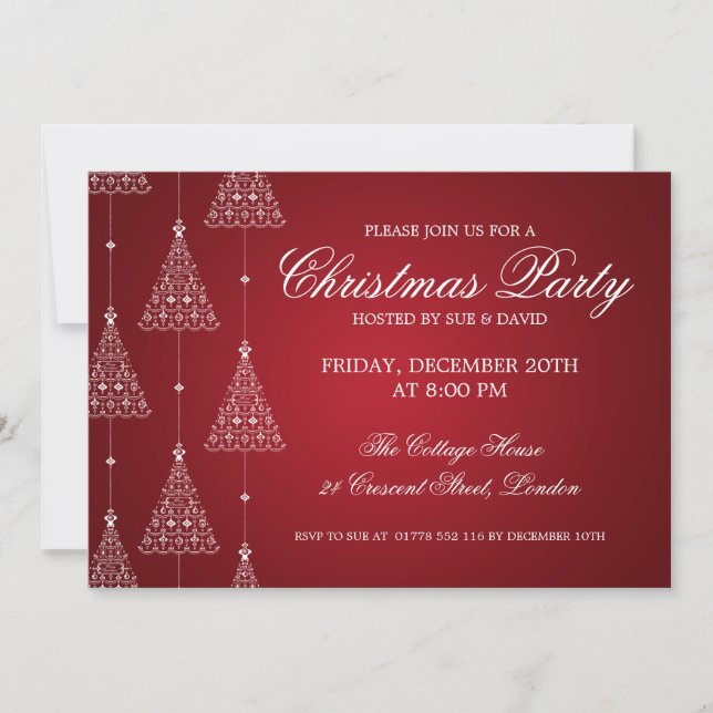 Elegant Party Merry Christmas Trees Red Invitation (Front)