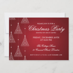 Elegant Party Merry Christmas Trees Red Invitation