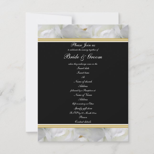 Elegant party rose black white gold wedding invitation (Front)