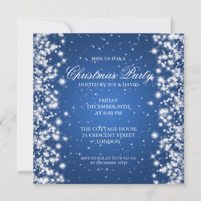 Elegant Party Sparkle Blue Invitation (Front)