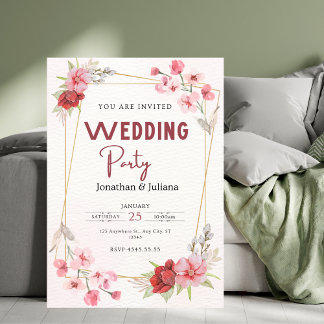 Elegant party wedding flower light pink modern invitation