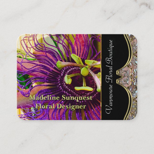 Elegant Passion Flower Professional Florist Business Card (Front)