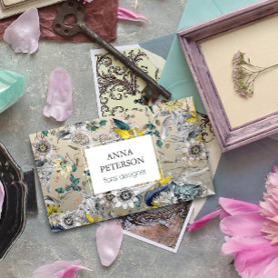 Elegant Passion Flowers on Silver Grey Business Card