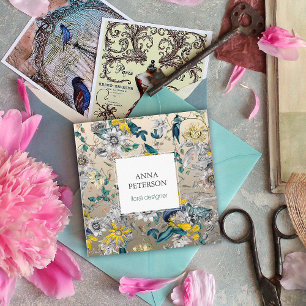 Elegant Passion Flowers on Silver Grey Square Business Card