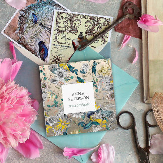 Elegant Passion Flowers on Silver Grey Square Business Card