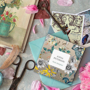 Elegant Passion Flowers on Silver Grey Square Business Card