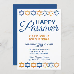 Elegant Passover Sedar Blue and Gold Star of David Invitation